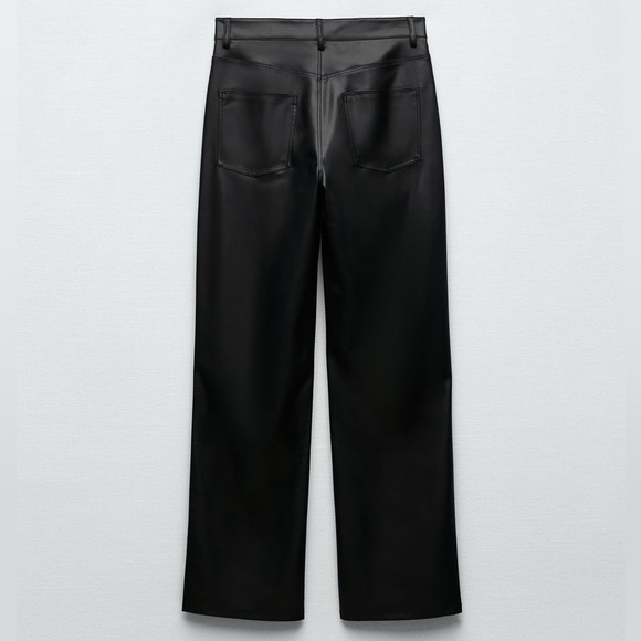 Zara High Rise Straight Leg Vegan Leather Pant Black - Picture 4 of 12
